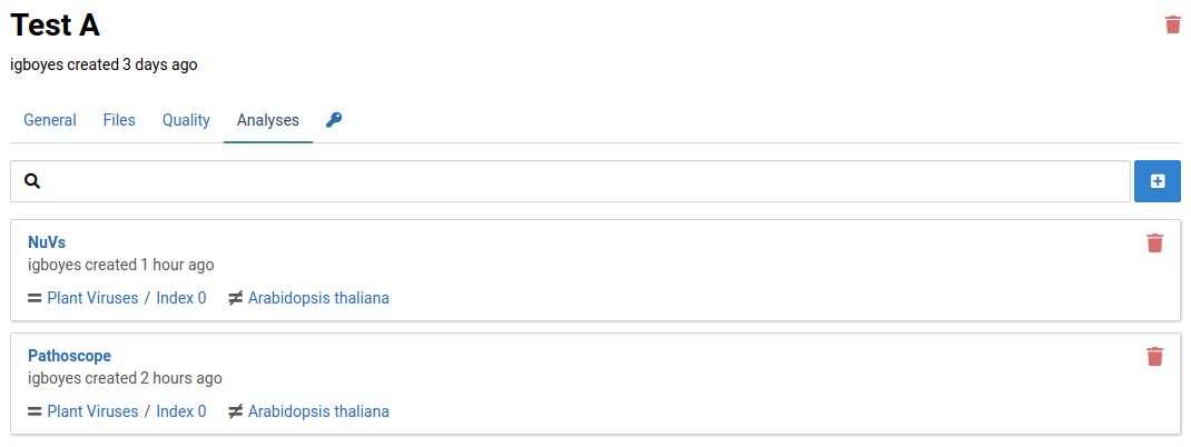 Analyses list with Nuvs ready